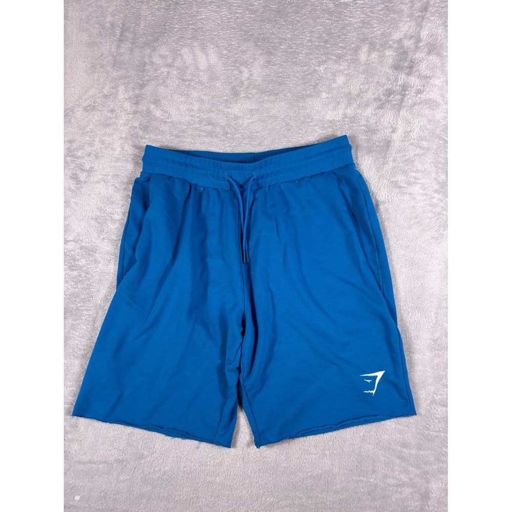 Gymshark Mens Size M Blue Raw Hem Fleece Sweat Shorts Athletic Drawstring Gym - Picture 1 of 10